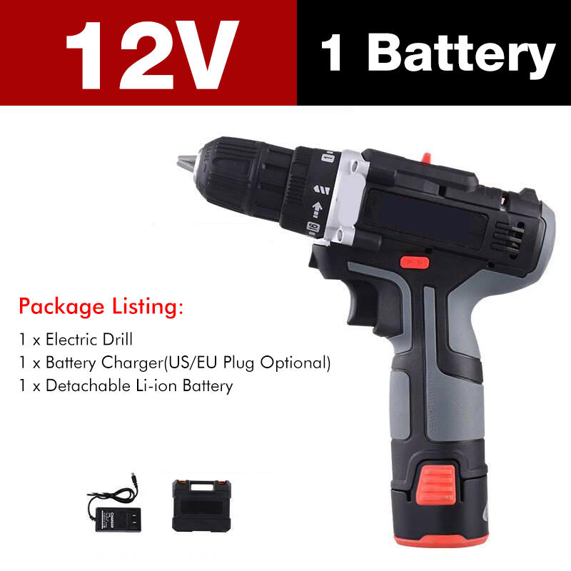 7500mAh 2 Speed Electric Drill 25+3 Torque Power Driver Drills Multi-function Rechargeable Hand Drill