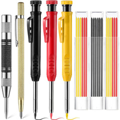 Comprehensive Woodworking Marking Kit: 3 Pencils, Center Punch, Carbide Scribe & 18 Refills for Precision Marking