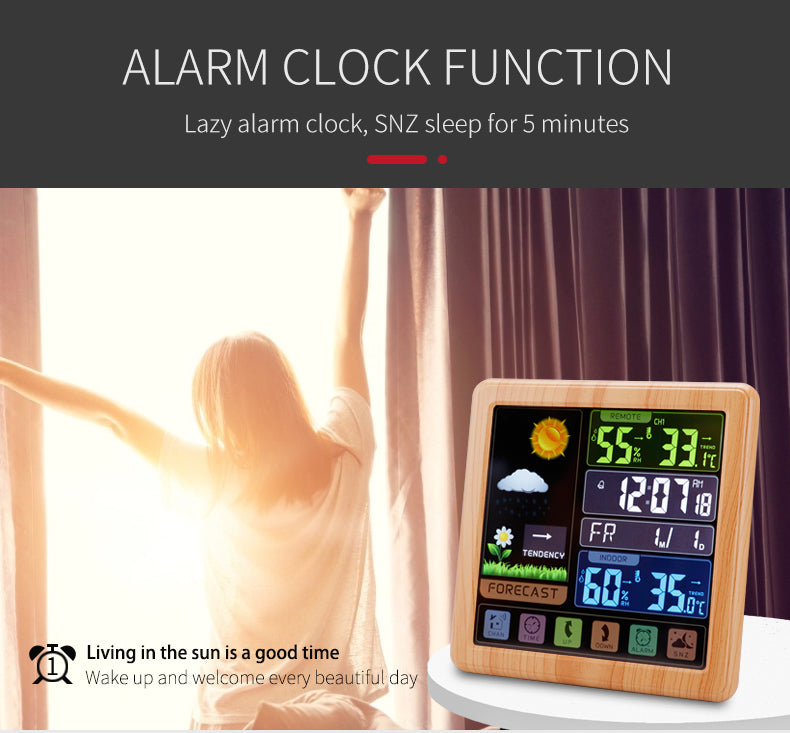 Wireless Touch Screen Weather Station Clock – Indoor/Outdoor Temp/Humidity, Atomic Time, Forecast, USB Charger, Snooze