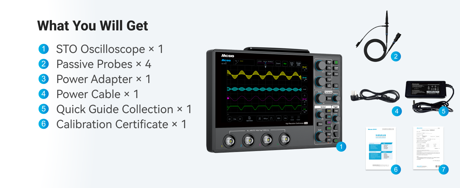 100MHz Tablet Oscilloscope, 4 Channels, 12-Bit Resolution, 1GSa/s, 110Mpts Memory & 8-Inch Touchscreen