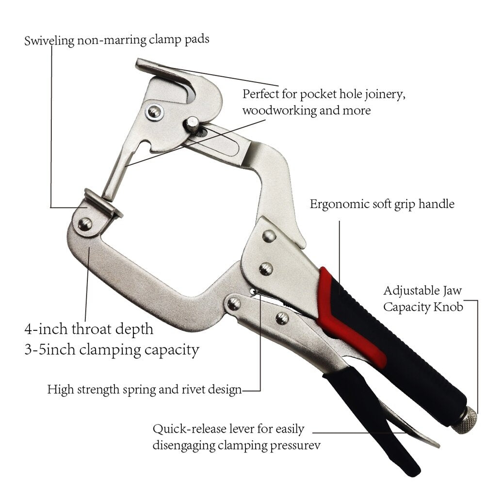 12" Versatile Woodworking Pliers - Adjustable C-Clamp, Durable Chrome Vanadium Steel, Comfortable Non-Slip Handle