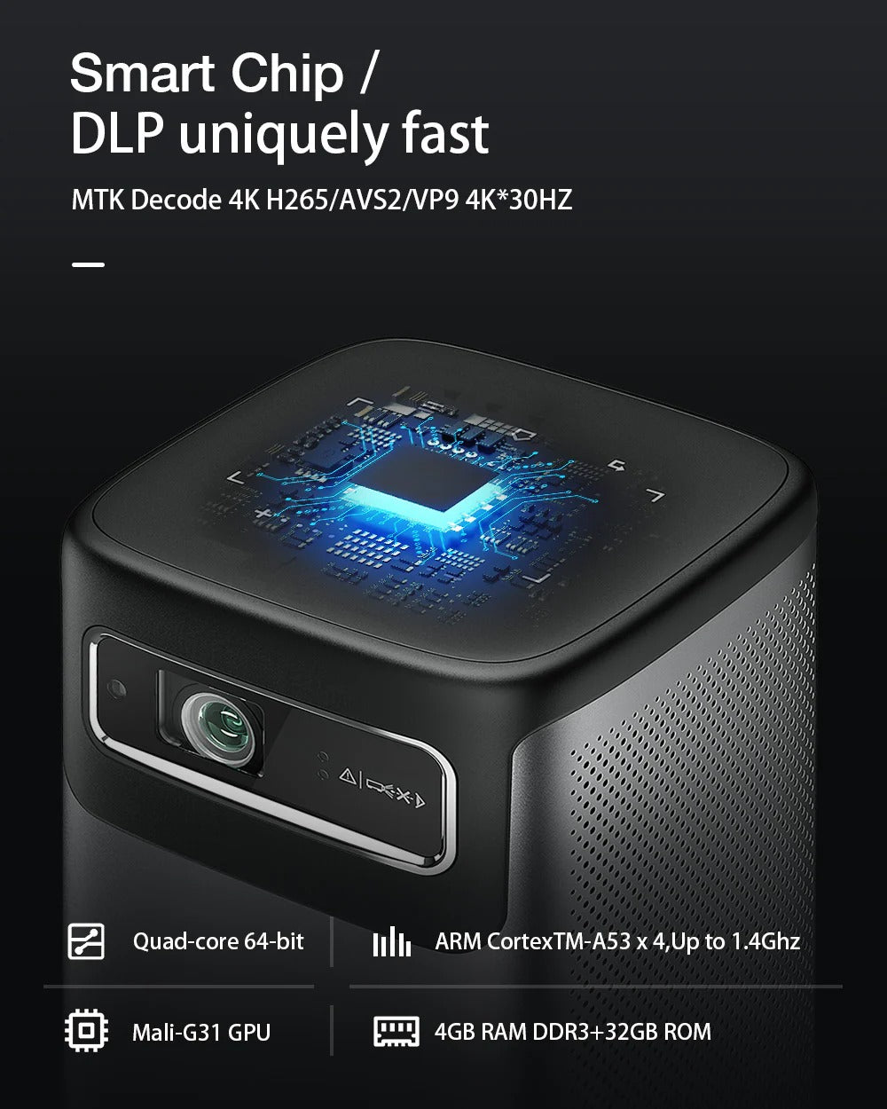 DLP Mini Projector with WIFI6, Android TV, Bluetooth 5.0, Auto Focus, Keystone Correction, Built-in Battery for Outdoor Movies