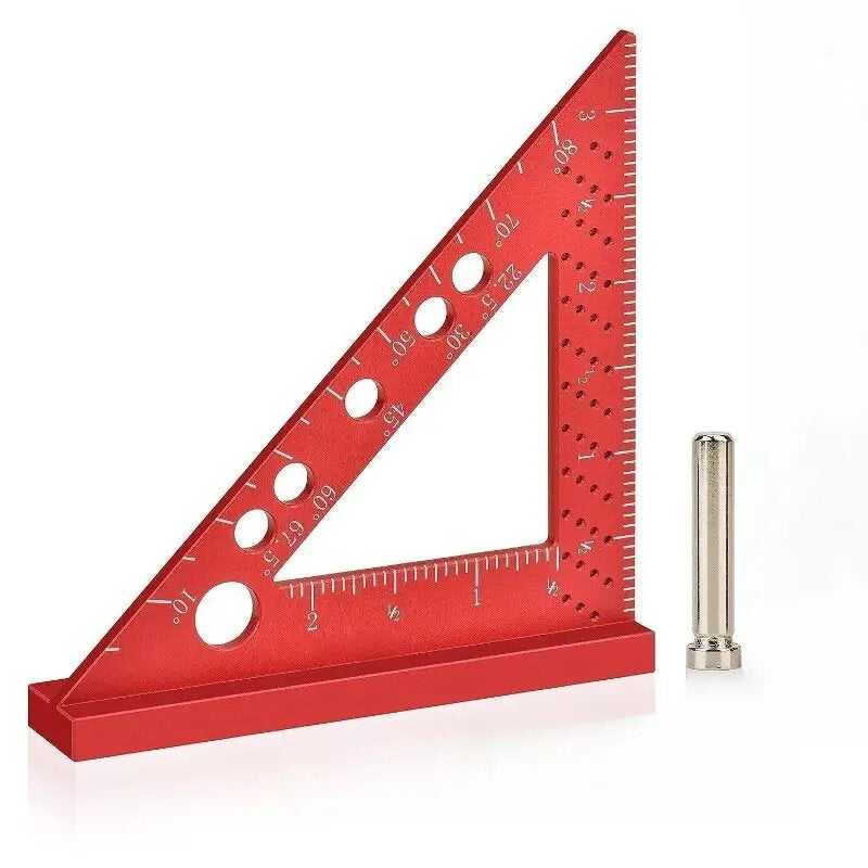 Compact 4" Aluminum Square Tool for Precise Angles, Measurements & Marking - Rust-Proof, Portable, Red