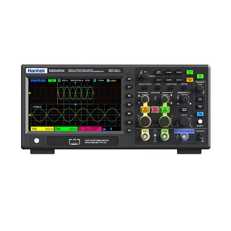 500MHz Digital Oscilloscope, 2 Channels, 2GSa/s, Waveform Generator, Serial Protocol Decoding, FFT Display & USB
