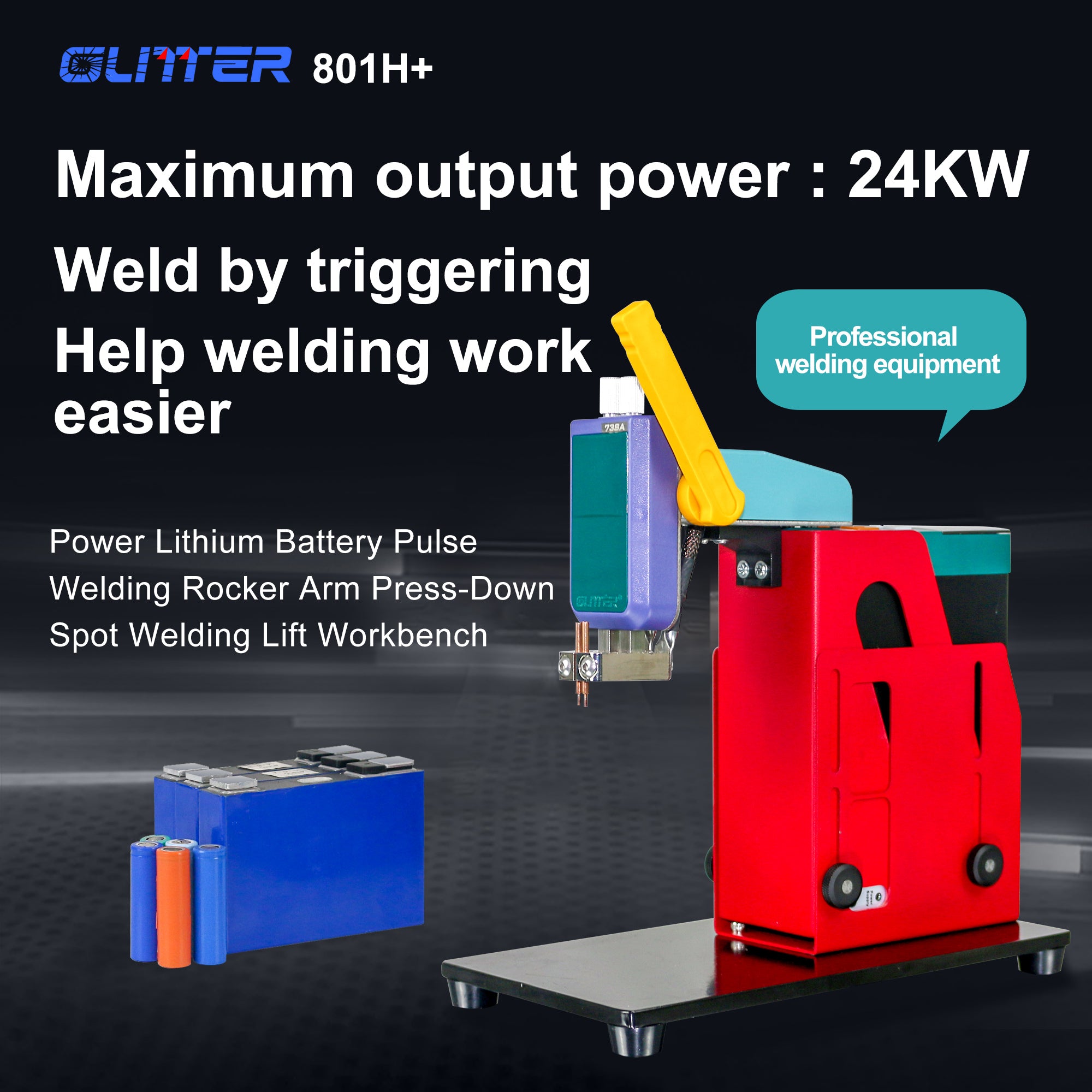 Glitter 801H+ Pulse Spot Welder Workstation 24KW 4000A Lithium Battery Welding Machine With Rocker Arm Adjustable Lift Table