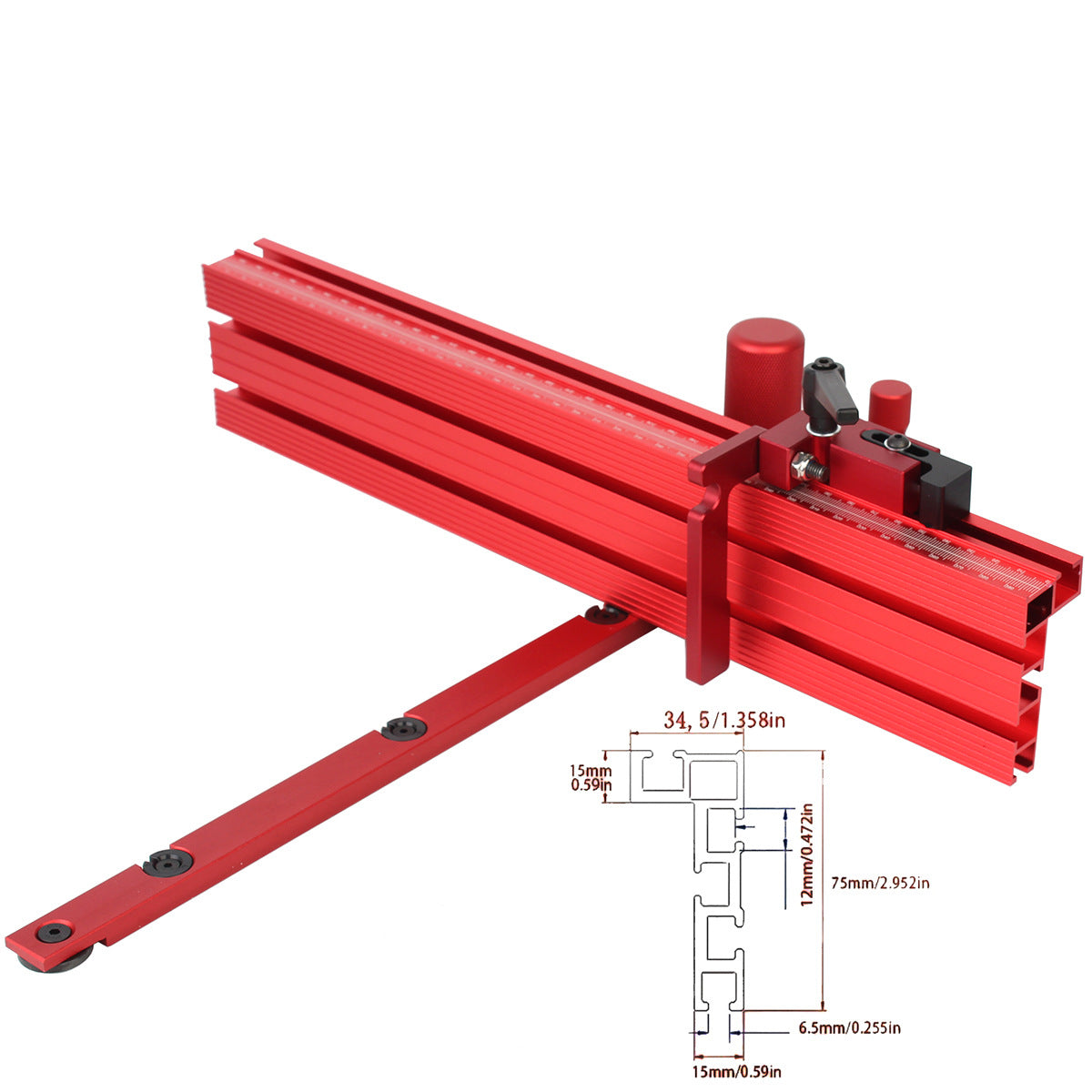 Miter Gauge for Woodworking - Durable Aluminum & Brass Handle, Fits 30mm/45mm T-Tracks, Ergonomic Design, Precision Tool