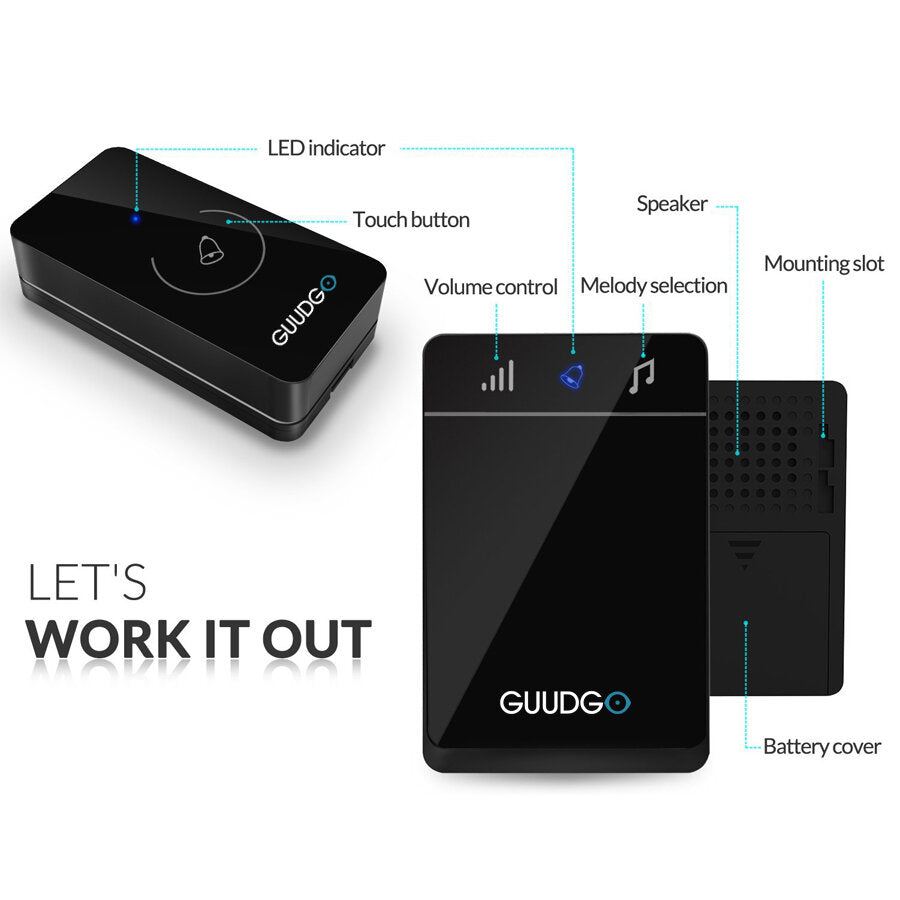 Wireless Touch Screen Music Doorbell Portable Waterproof Doorbell 52 Melody Chime