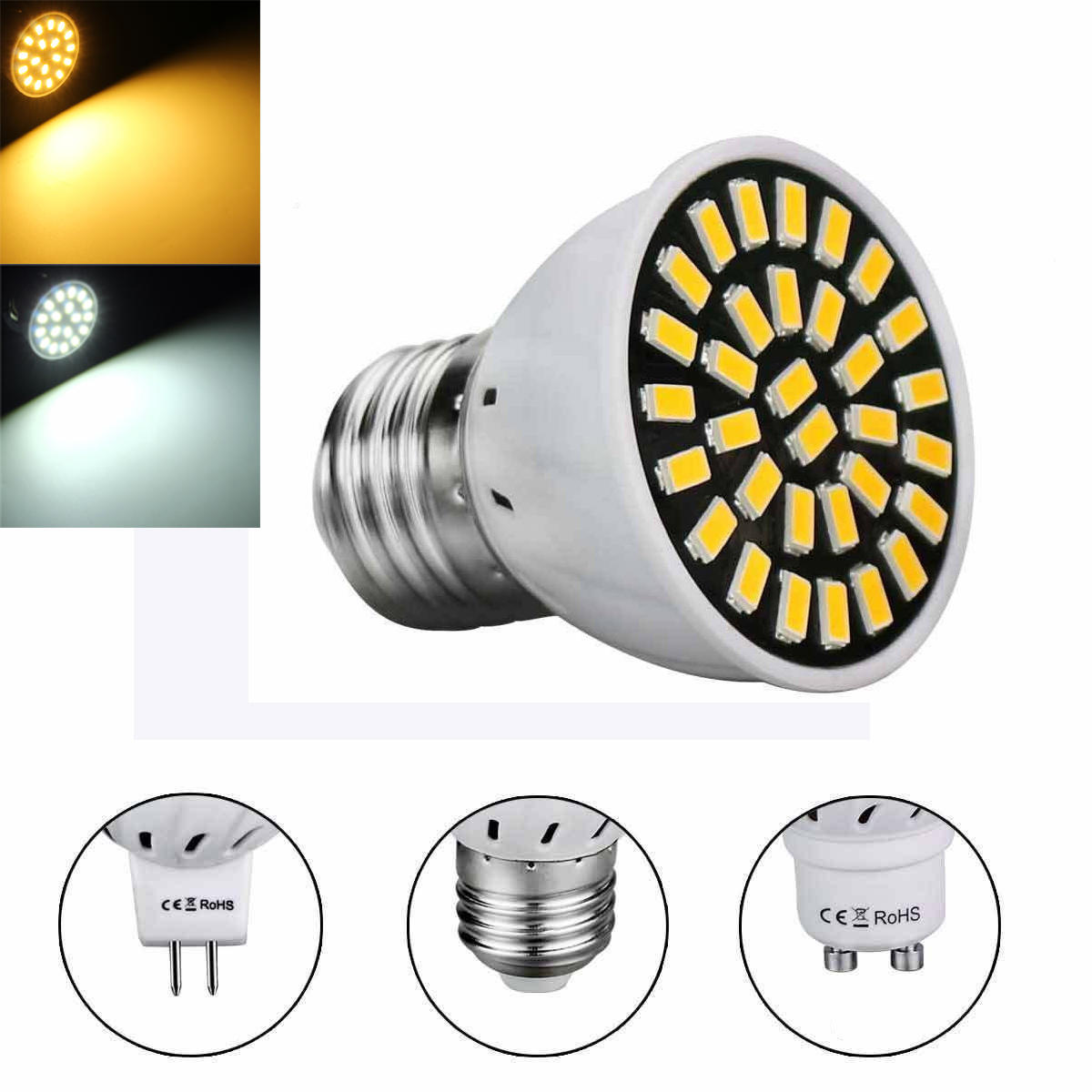 E27 GU10 LED Light Bulbs 5733 SMD 18 320LM Pure White Warm White Spot Lightt AC220V 3W