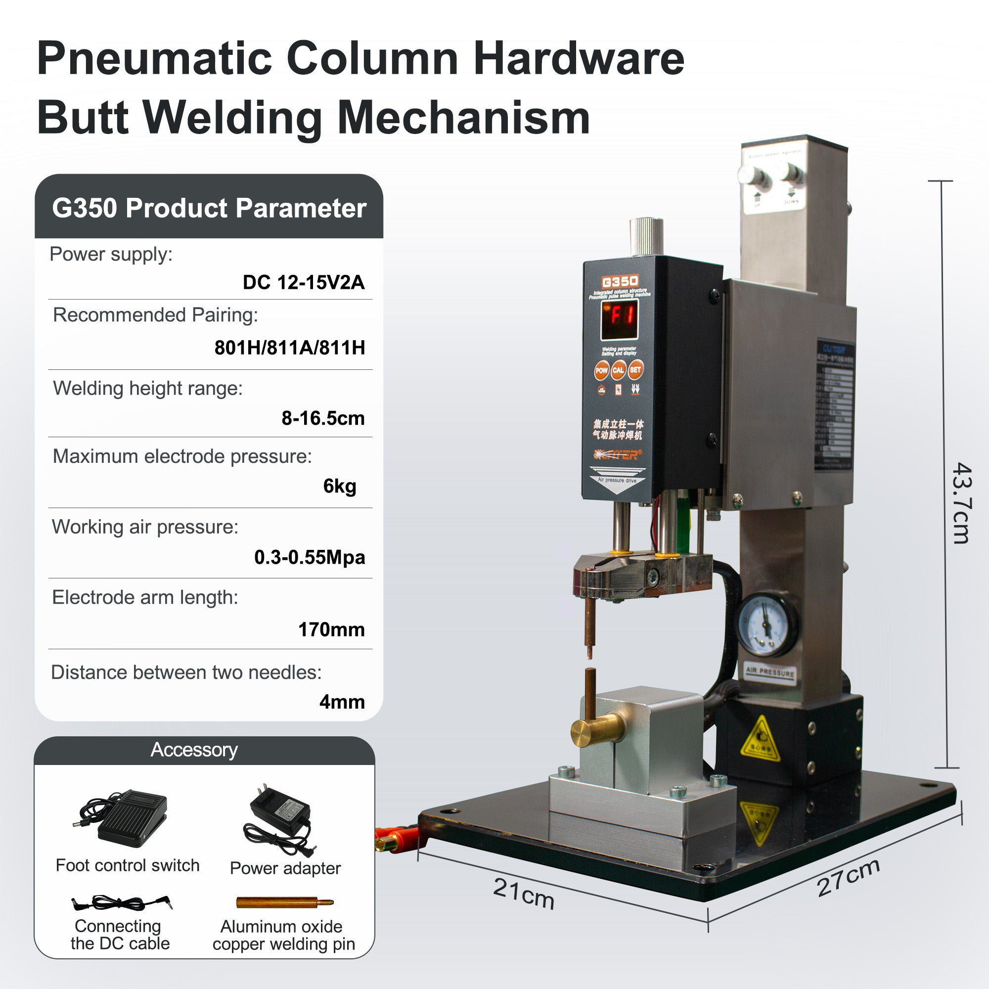 Pneumatic Column Spot Welder 6KG Pressure Butt Welding Machine For Lithium Battery Pack