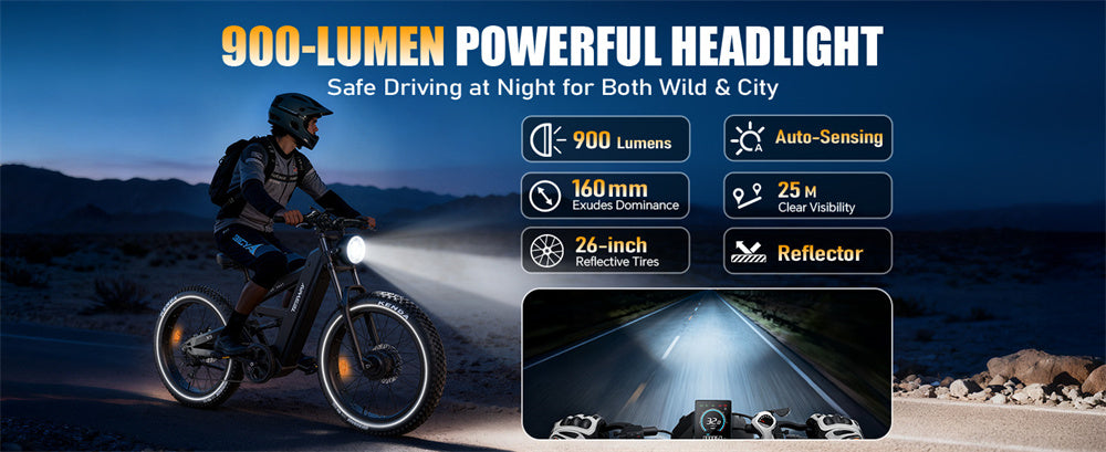 Electric Bike 48V 30AH Battery 2400W(Peak 4000W) Motor Recommended Top Speed 25KM/H 26 Inch Tire Electric Bicycle 190 KM Mileage Range Max Load 180KG