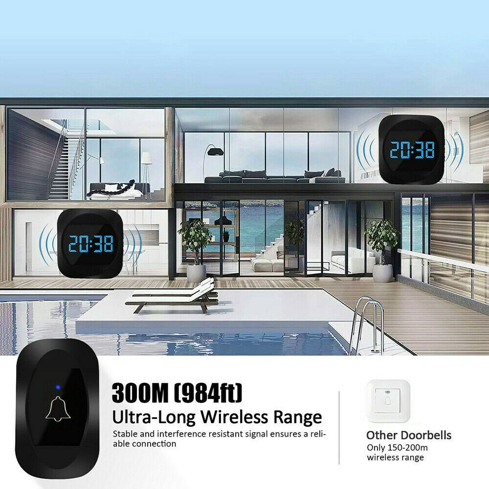 Wireless Doorbell Smart Household DoorBell With Time Display Volume Adjustable Mutil Use OfficeSelf-powered