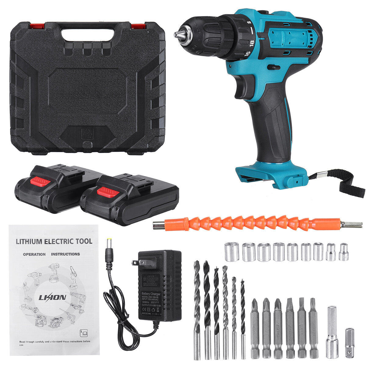 2000rpm 38Nm 21V Lithium Electric Impact Hammer Drill Wood Drilling Screwdrivers with Battery