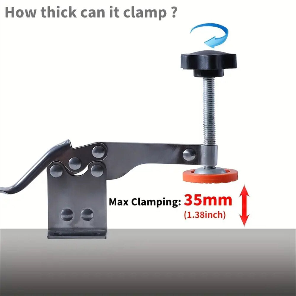 Quick-Release Horizontal Toggle Clamp, 0-35mm Adjustable, Durable Stainless Steel, Anti-Slip Handle for Woodworking