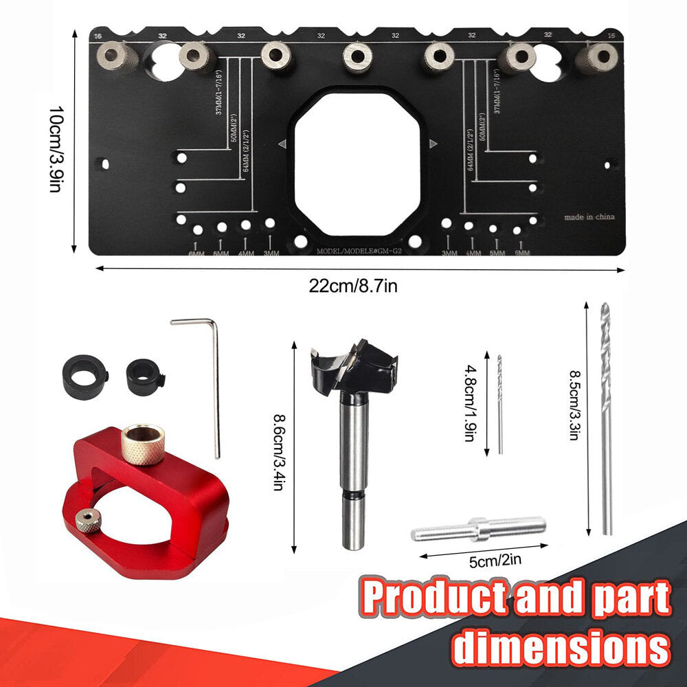 Adjustable Hinge Punch Locator Kit with 35mm Hole Opener, Drill Bits & Positioning Tools for Precise Installations