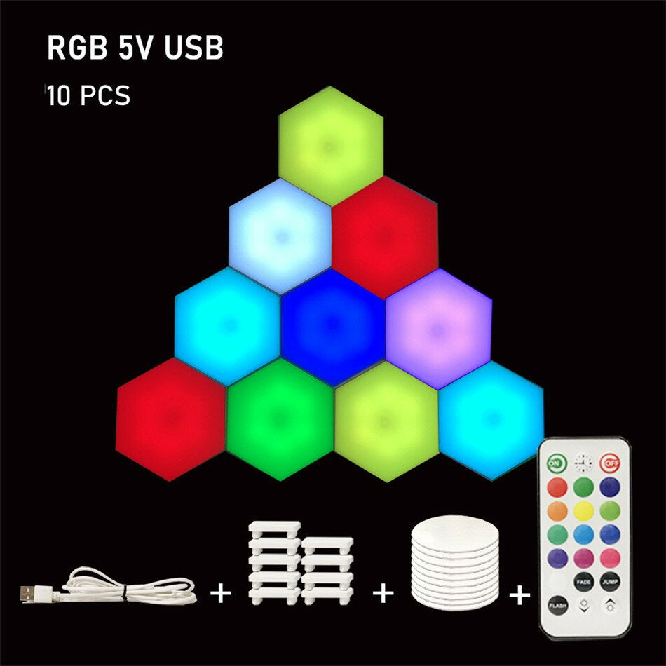 RGB LED Lamp Hexagon Light Touch Sensor RGBW LED Honeycomb Light Colorful Night Light USB with Remote