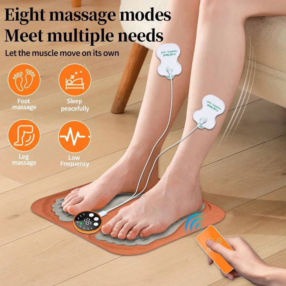 3D Foot Massager Pad with 8 Modes, 29 Intensities, RF Remote, Ergonomic Design for Relaxation & Slimming - Orange