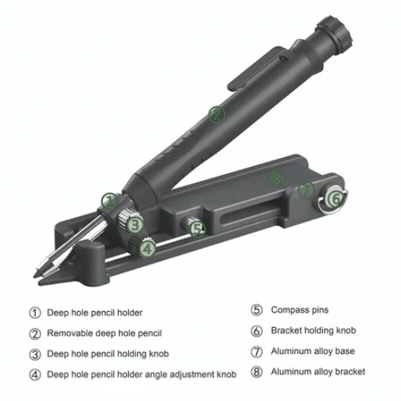 15-in-1 Multi-Purpose Architectural Pencil - Compact, Adjustable, Durable Tool for Marking & Scribing