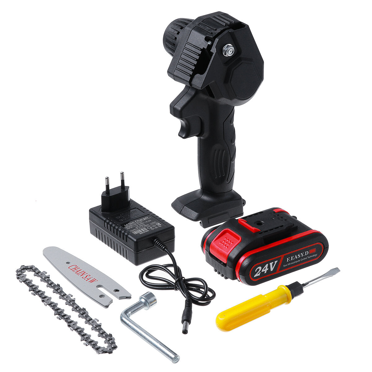4" 24V Rechargeable Cordless Electric Saw Mini Handheld Chainsaw Wood Cutter Tool