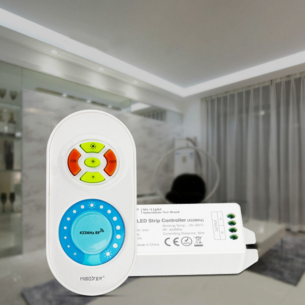 Single Color Dimmer Controller + 433MHz RF Remote Control for LED Strip Tape Light DC12-24V