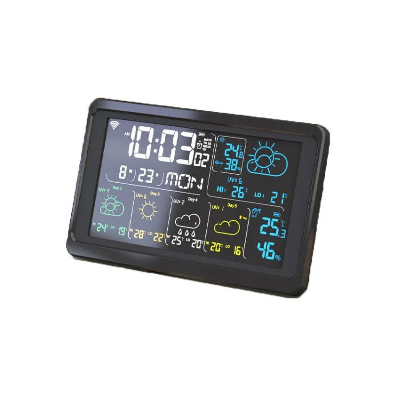 WiFi Weather Station Alarm Clock - Wireless Indoor/Outdoor Thermometer, Works with Tuya/Smart Life, 12/24H, Date/Week Display