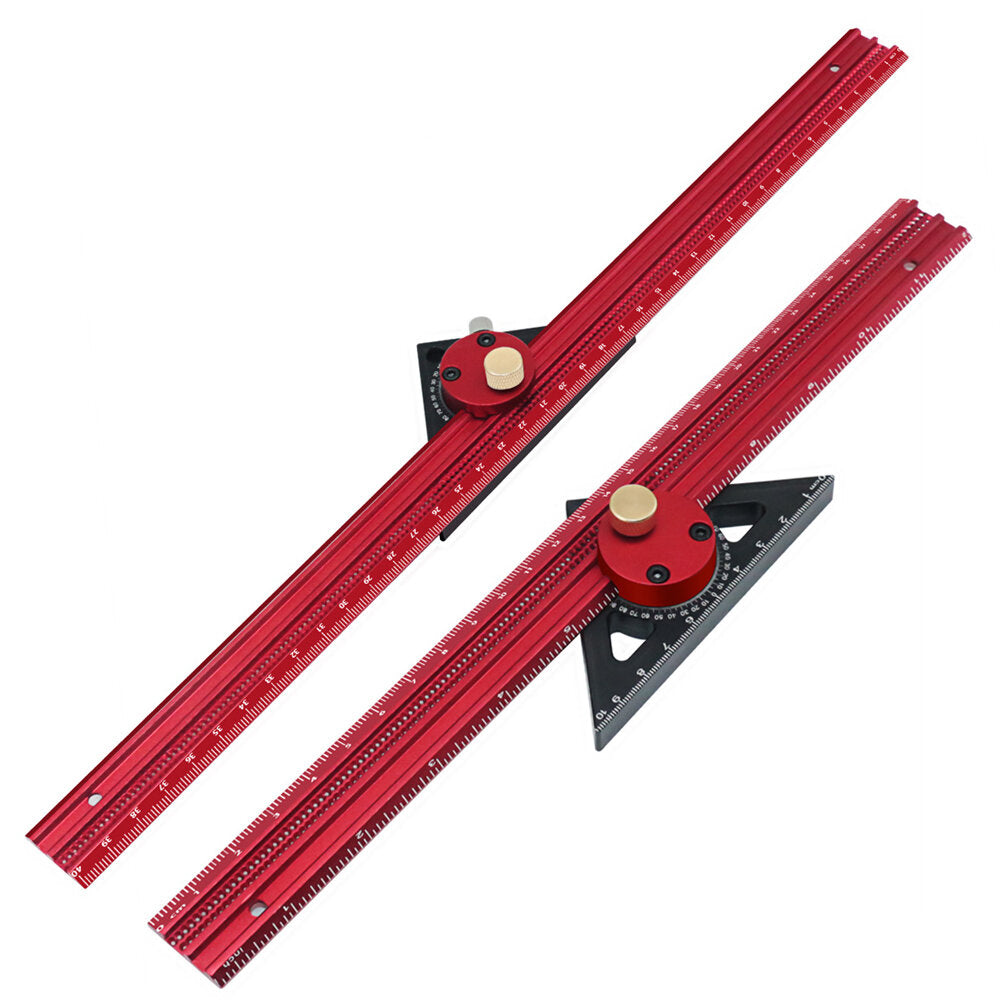 Premium Aluminum Carpentry Precision Scribe Ruler - T-Type, Hole Marking, Woodworking Square, 300mm/400mm, Red