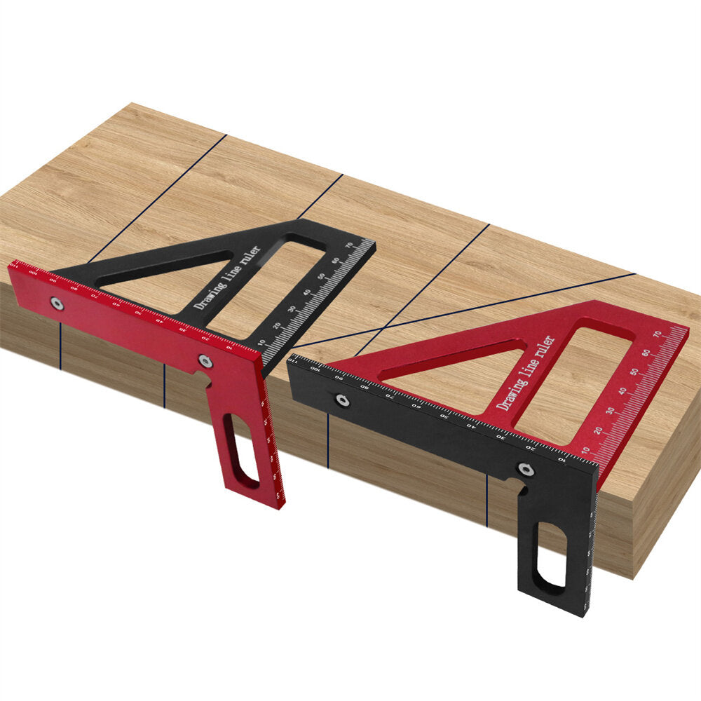 Multi-Functional Aluminum Woodworking Ruler - High Precision 0-76mm, Durable, Black/Red, Easy to Use Tool