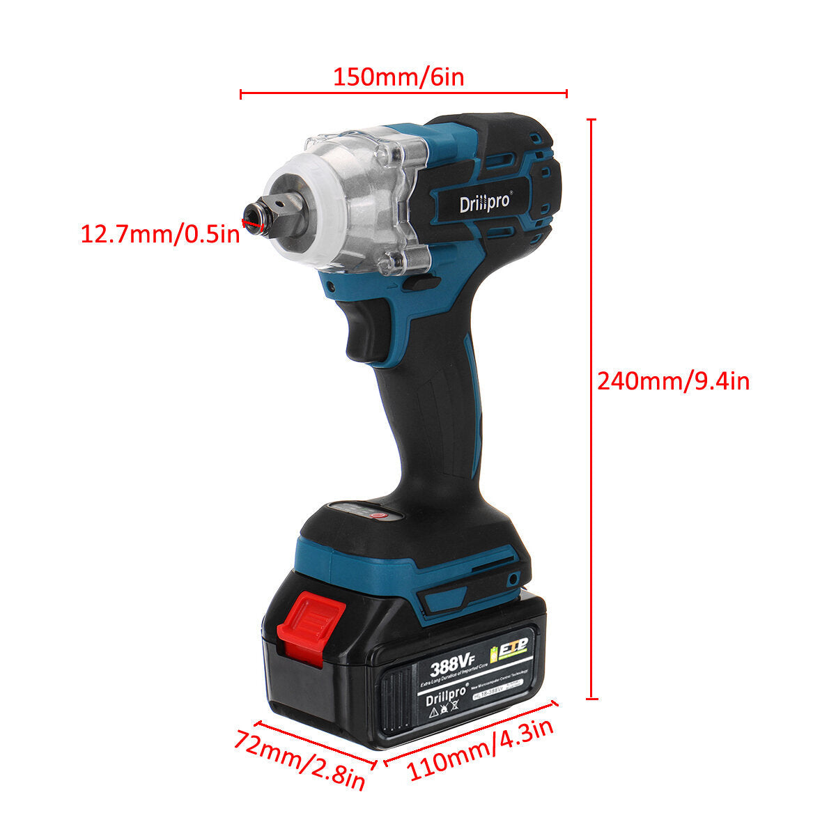 388VF 2 in1 520N.m Brushless Impact Wrench Cordless Electric Screwdriver Drill Power Tool W/ 1/2x Battery