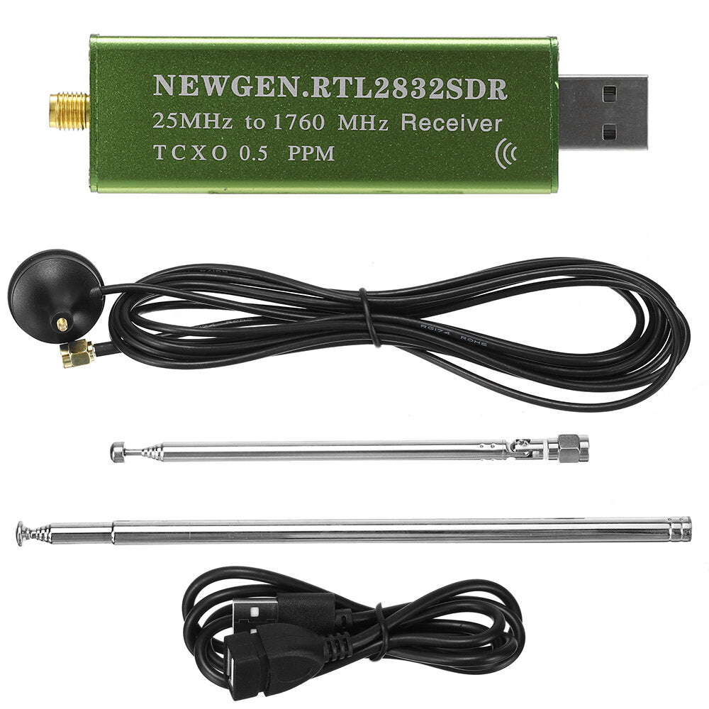 0.1MHz-1.7GHz SDR 0.5 PPM TCXO Compensated High Stability Full Band Software Receiver Aviation Band ADSB RTL2832U + R820T2 with Antenna