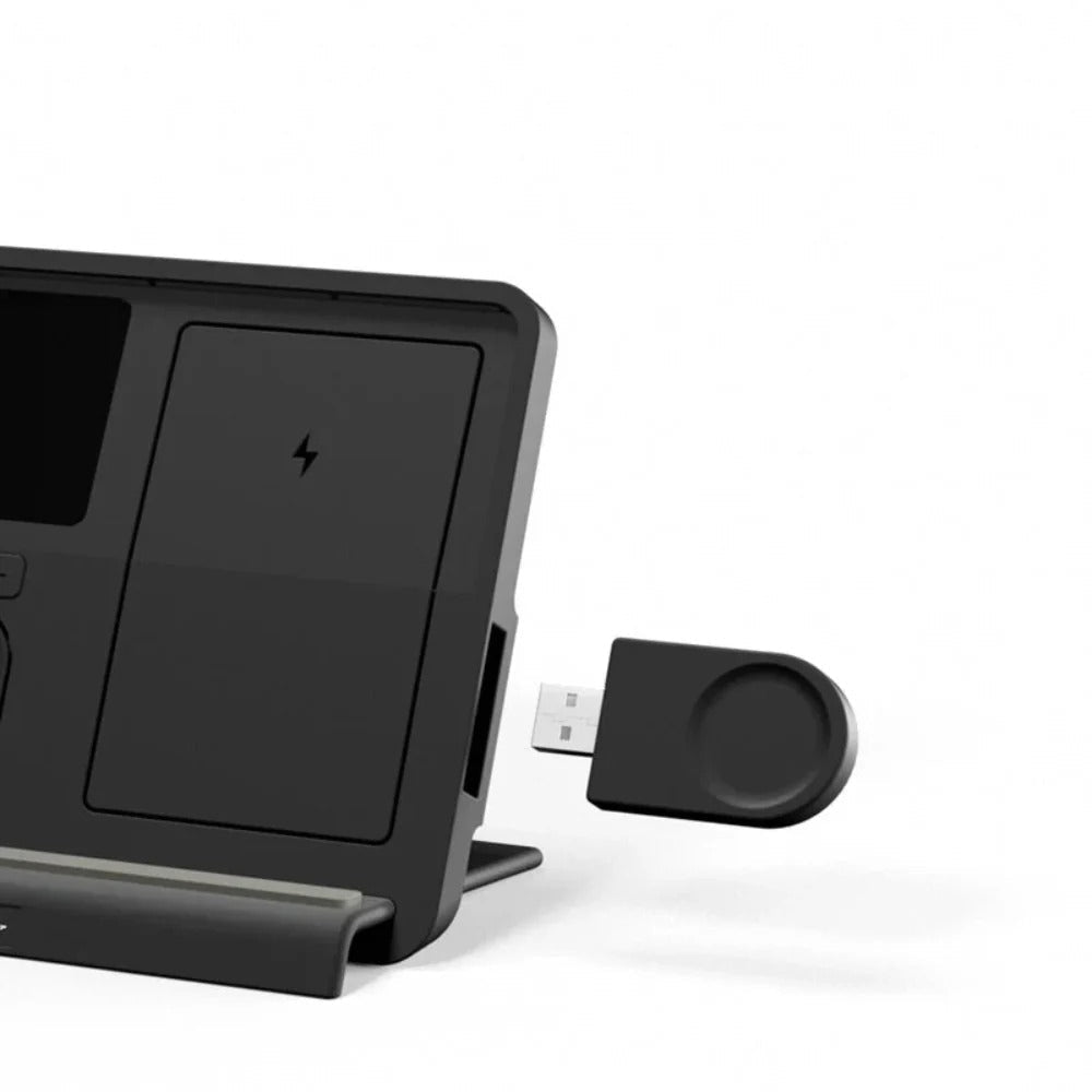 Multifunctional 4-in-1 Wireless Charger Station for Phones, Apple Watch & Earbuds - Fast Charging, Black, ABS Plastic