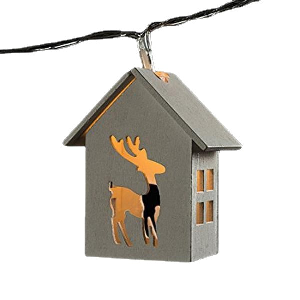 Battery Powered 1.65M 10LEDs Deer Shaped Wooden House Indoor Fairy String Light For Christmas