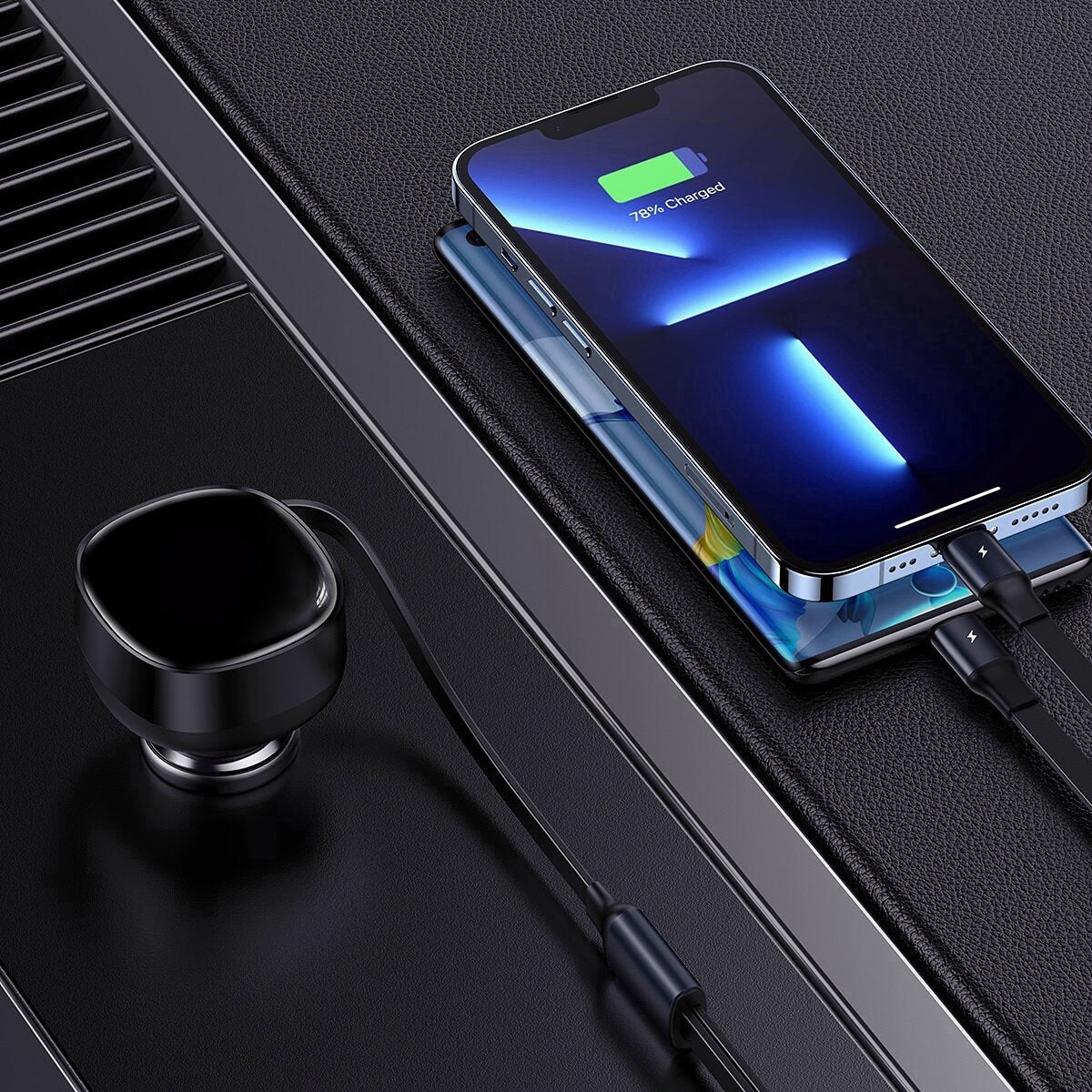Enjoyment Retractable 2-in-1 Car Charger C+L 30W Dual Fast Charging