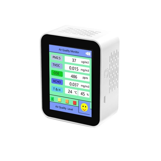 6 In 1 Air Quality Monitor PM2.5/TVOC /CO2/HCHO/Temperature/Humidity Built-in Battery Multifunction Air Quality Tester