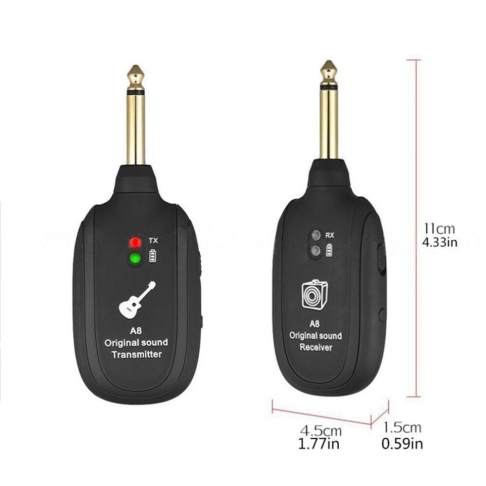 4 Channels Guitar Pickup Wireless System Transmitter Receiver Built-In Rechargeable Lithium Battery + Micro USB Cable