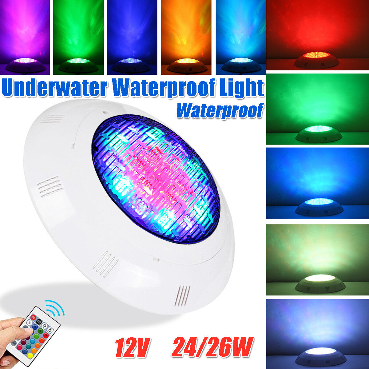 24W/36W 12V Swimming Pool Light RGB LED Bulb Underwater Decor Lights w/Remote Control IP68