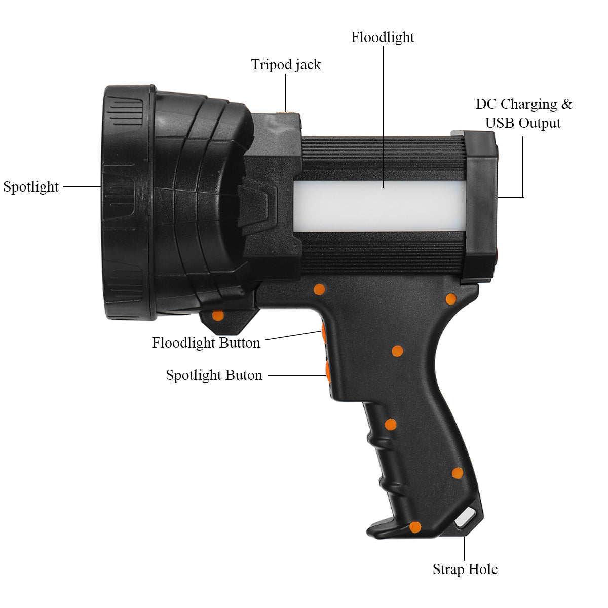 Strong LED Spotlight with Tripod USB Rechargeable Powerful Searchlight Portable Handle Flashlight For Camping Hunting Fishing