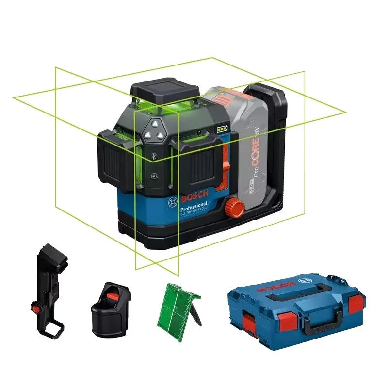 Bosch GLL 18V-120-33CG Green Laser Level, 3x360°, Bluetooth App Control, Fine Adjustment & Triple Power Modes