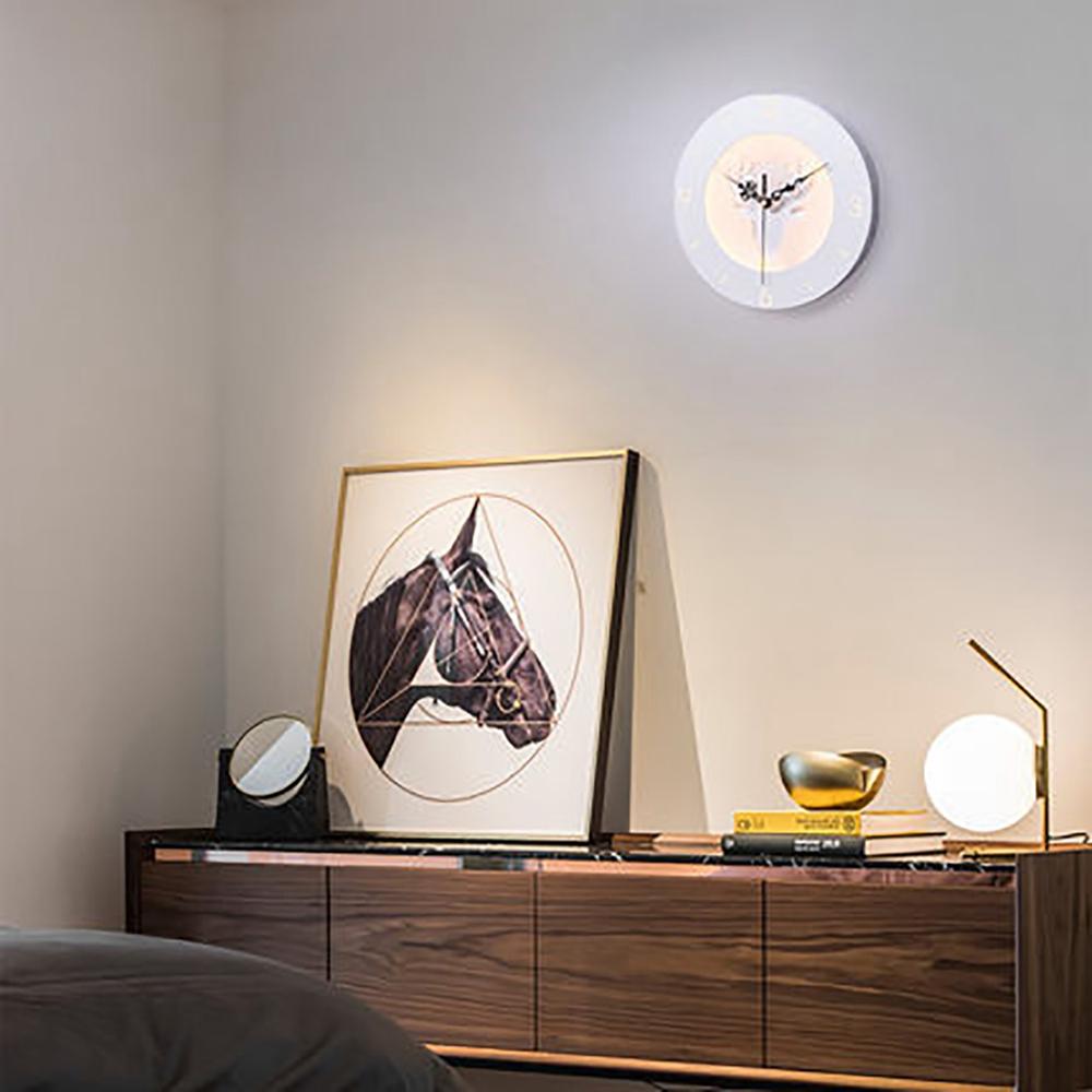 220V LED Nordic Deer Round Clock Night Light Wall Lamp Bedroom Living Room Decor 24CM