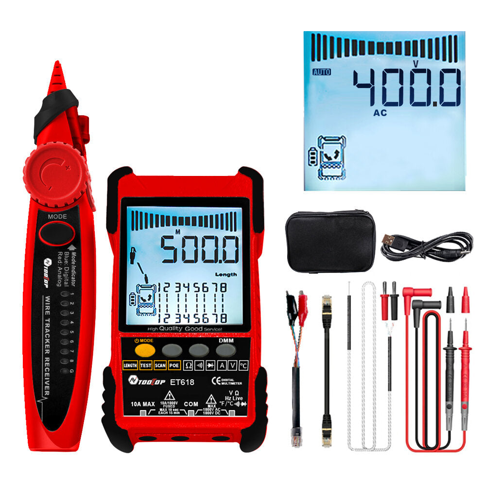 Large LCD Screen Network Cable Tester + Multimeter 2 in 1 AC DC Current Voltage Measurement Anti-noise Line Tracker
