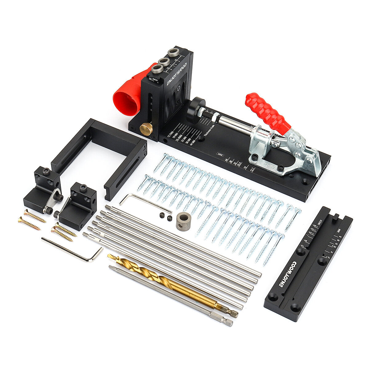 Heavy Duty Aluminum Pocket Hole Jig with Adjustable Depth, Dust Spout, and Versatile Supports for Woodworking