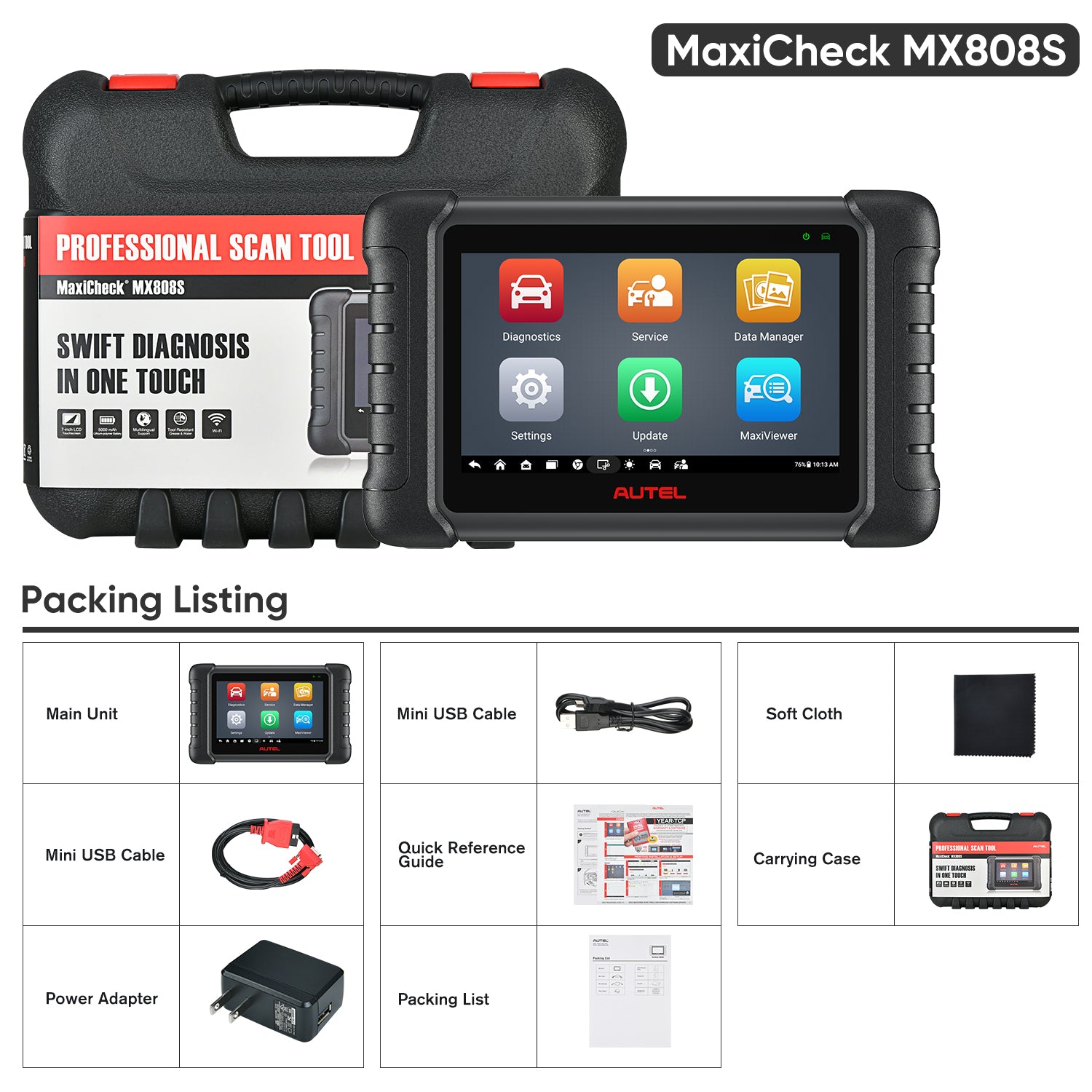 Full System Diagnostic Tool with 36+ Special Functions Read/ Erase Fault Codes Upgrade Version of MX808