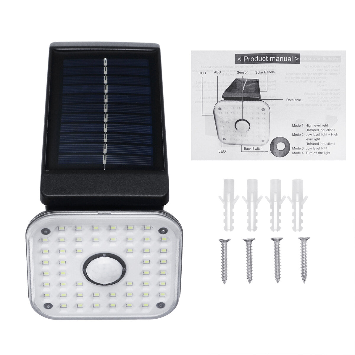 Waterproof 48LED/54COB/54LED Solar Motion Sensor Wall Light IP65 Outdoor Garden Yard Street Lamp
