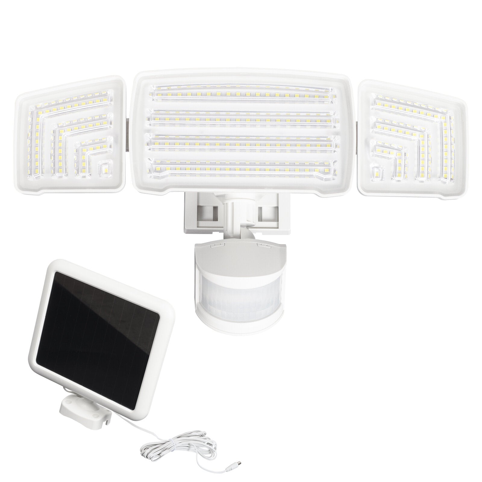 20W Motion Sensor Three-Head Solar Light 3 Working Modes 2000LM 21m Sensing Range Waterproof IP65