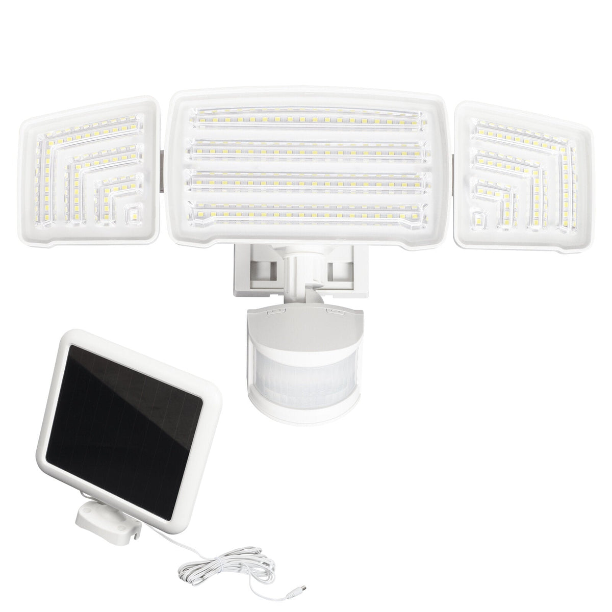 20W Motion Sensor Three-Head Solar Light 3 Working Modes 2000LM 21m Sensing Range Waterproof IP65