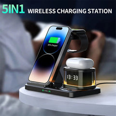 15W Fast Wireless Charger Stand with Type-C, Compatible with Phones, Watches, Earphones - Black/White, Durable Design