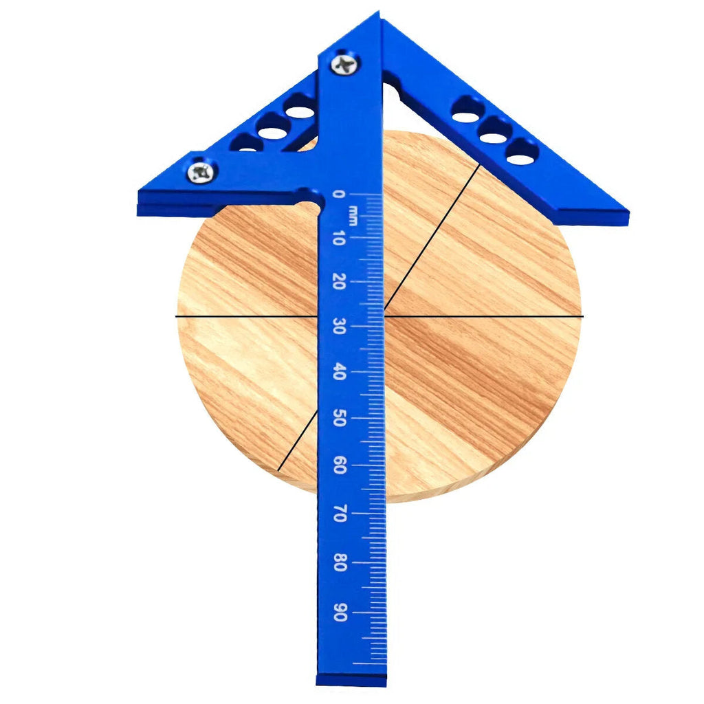 Blue Aluminum Alloy Center Finder Tool - 45/90 Degree Right Angle Gauge for Precise Measurements (Metric/Inch)