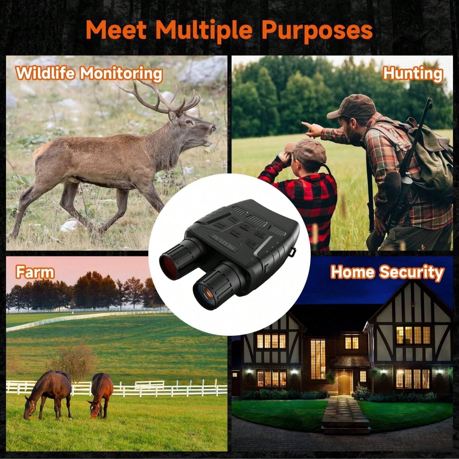 High-Performance Digital Night Vision Binoculars with 7 IR Levels, HD Image/Video, 1300FT Range, Manual Focus