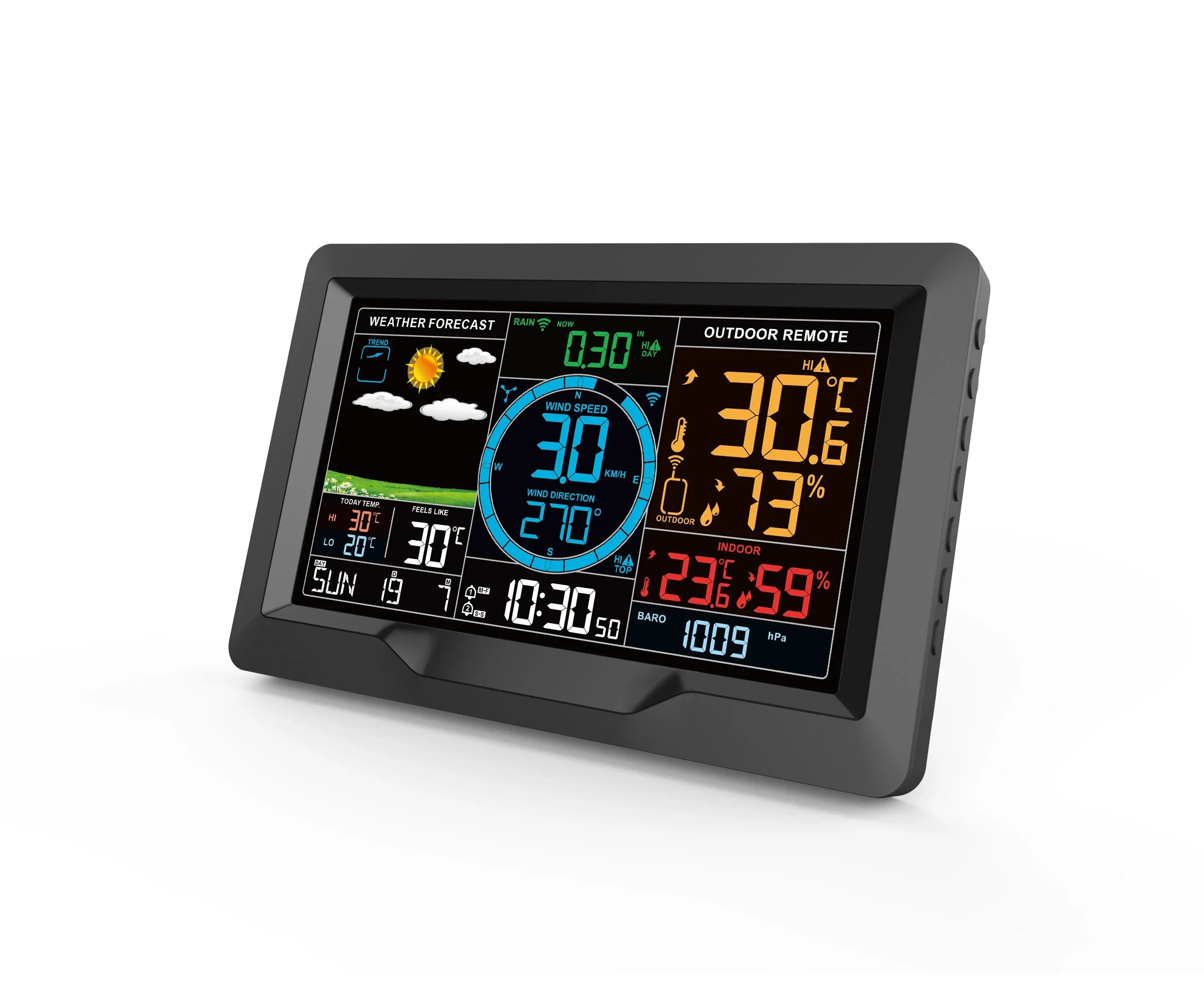 Wireless Weather Station Clock - Indoor/Outdoor Thermometer & Hygrometer with Forecast, Wind/Rain/Moon, Air Pressure Sensor