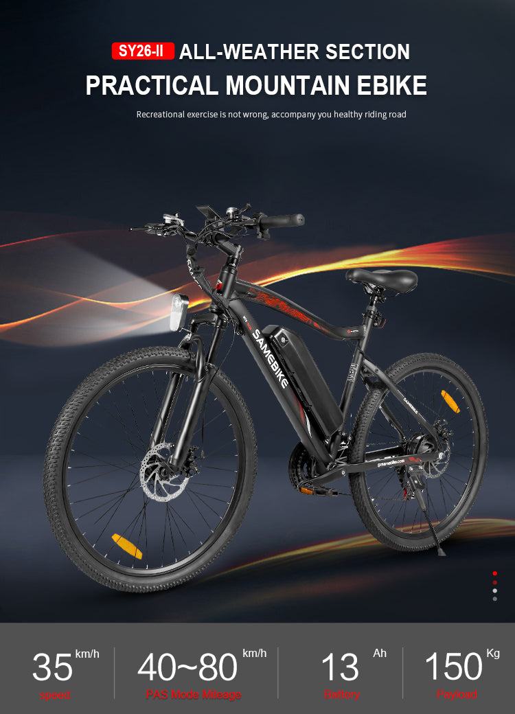 Electric Bike 36V 13AH 500W Motor Recommended Top Speed 25KM/H 26 Inches Tire Electric Bike 40-80km Mileage Max Load 150Kg EU DIRECT