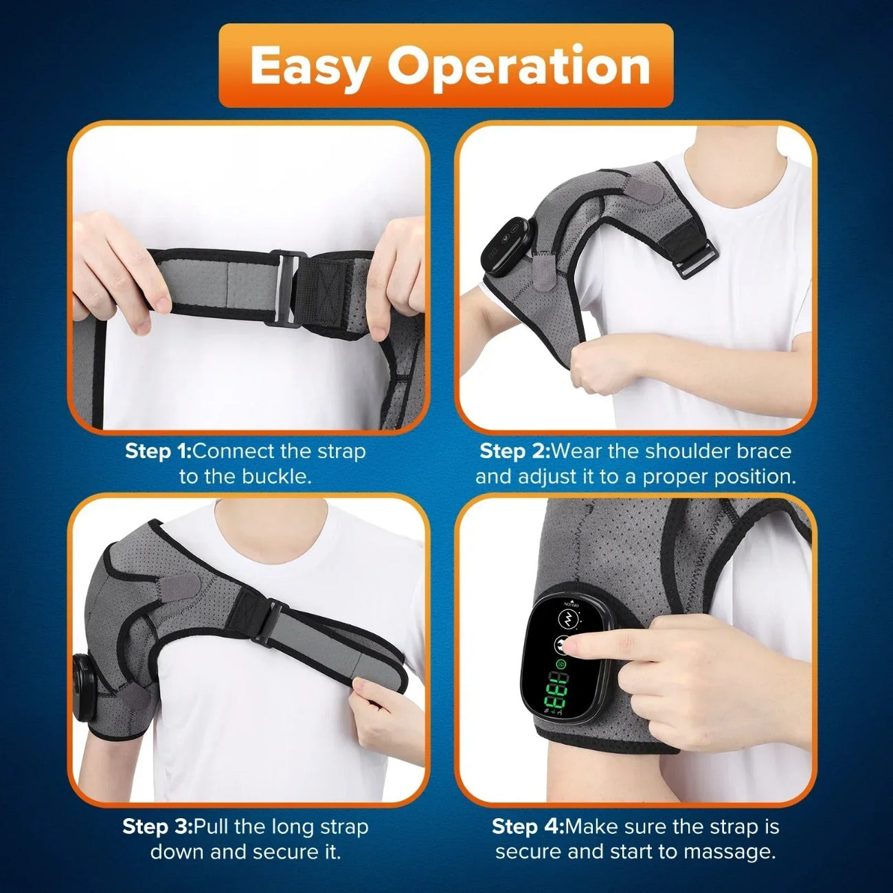 3-Speed Heating & Vibration Massage Shoulder Pad, 5000mAh Battery, Portable Neck & Shoulder Relaxation, Gray/Black