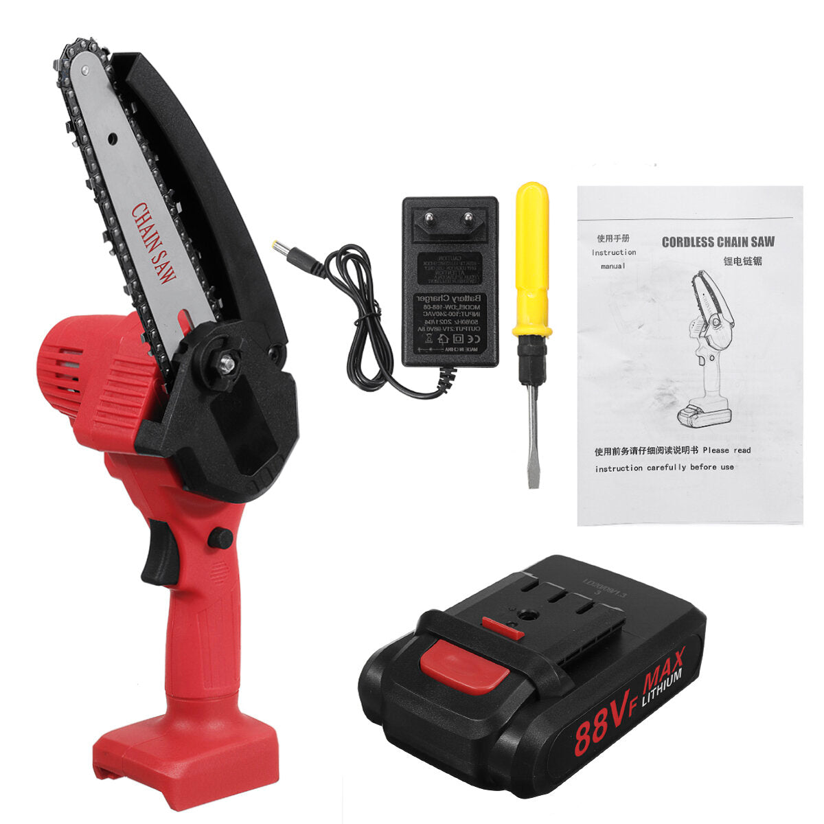 88VF 6 Inch Rechargable Digital Display Indicator Battery Chain Saw Wood Work Cutter Tool